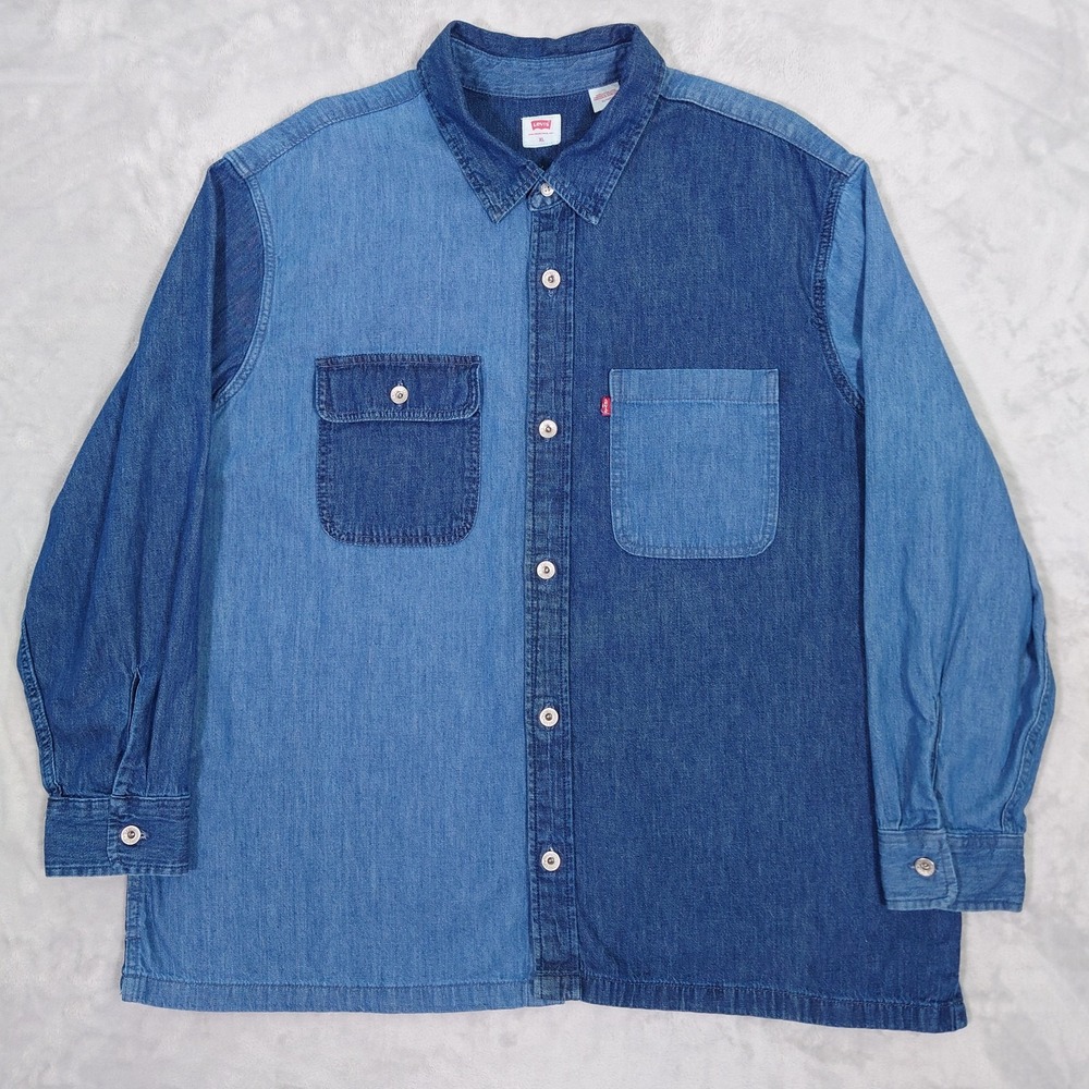 Levis Utility Shacket Mens XL Blue Colorblock Denim Overshirt Jacket A86440000